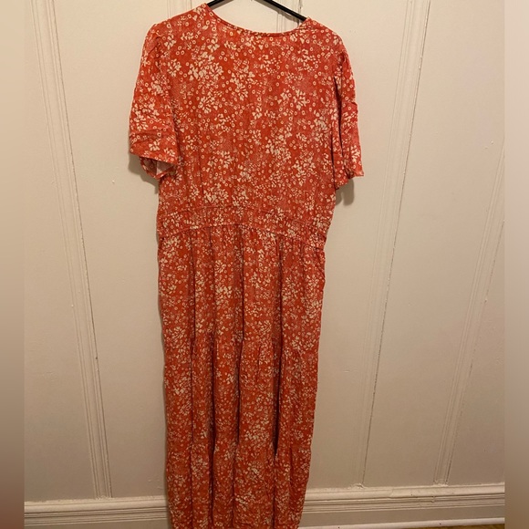 A NEW DAY Orange and Cream Tropical Floral Short Sleeve Sheer Maxi Dress XXL - Picture 4 of 10